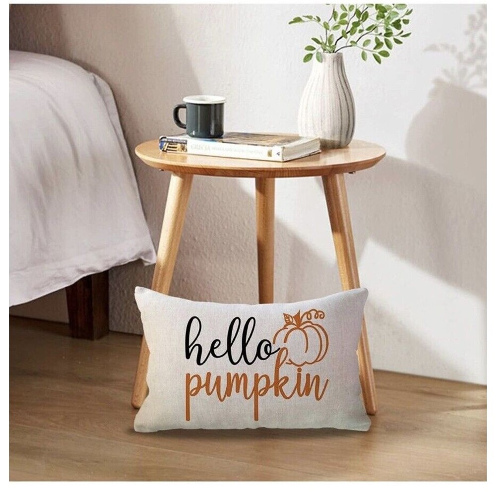 Fall Throw Pillow Cover Pumpkin Farmhouse Decorative hello pumpkin 12x20 NEW!
